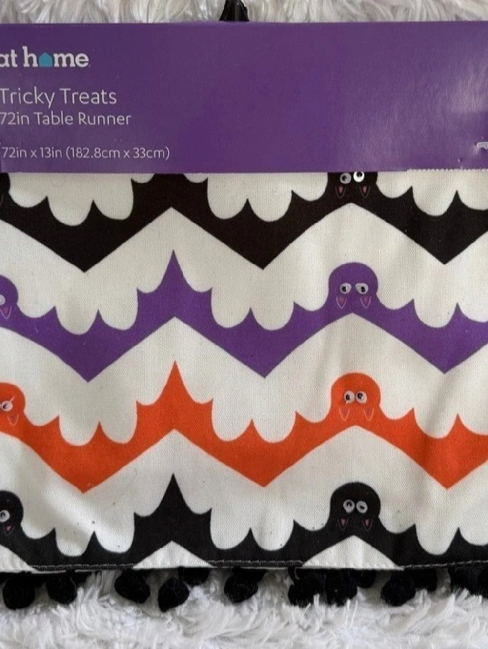 Tricky Treats 72in Table Runner Halloween Table Runner White Purple NWT